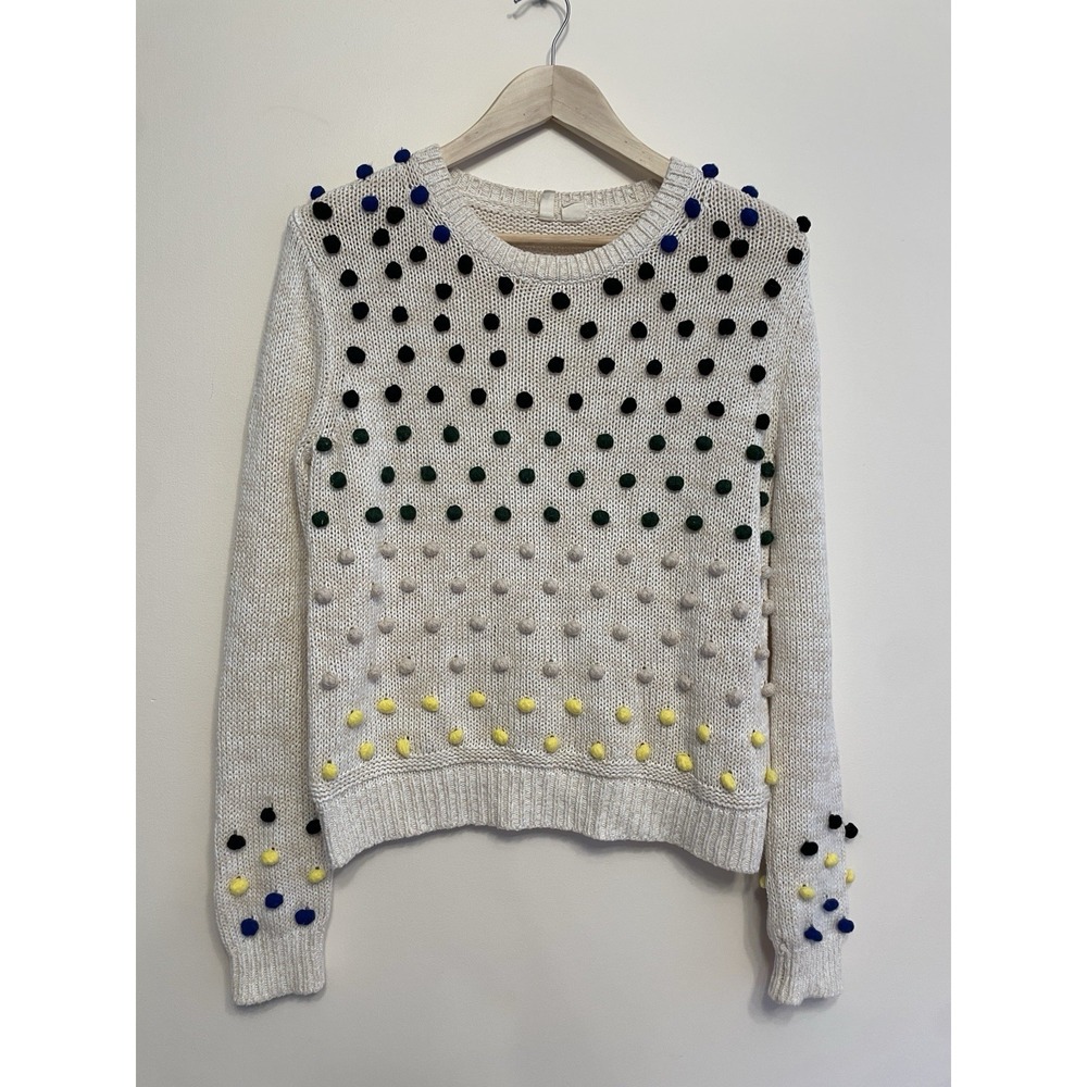 Moth Bobble Sweaterโ Women Medium Cream Pom Pom Cotton Blend Funky Arty 3D